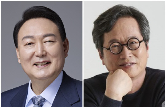윤석열(왼쪽) 대통령 당선인과 맛 칼럼니스트 황교익씨. <국민의힘 제공, 연합뉴스>